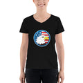 Women's V-Neck T-shirt - Eagle- US Flag Backdrop