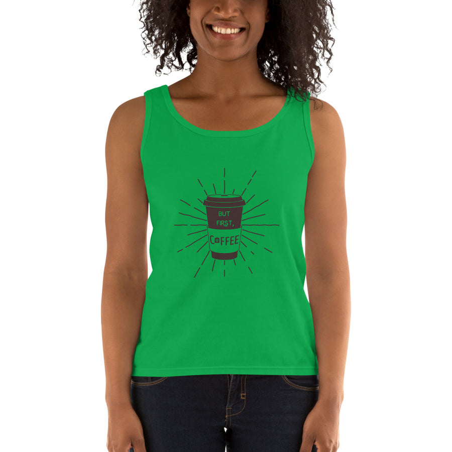 Women's Missy Fit Tank top - But First, Coffee