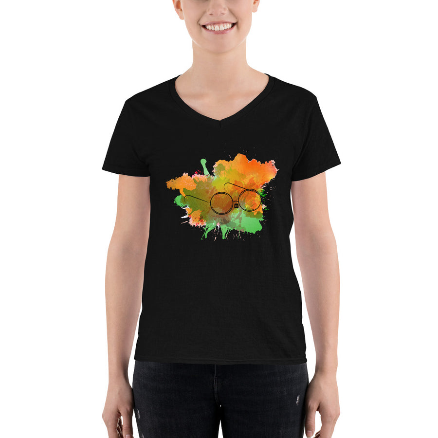 Women's V-Neck T-shirt - Gandhi Tricolor
