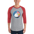 Men's 3/4th Sleeve Raglan T- Shirt - Eagle- US Flag Backdrop