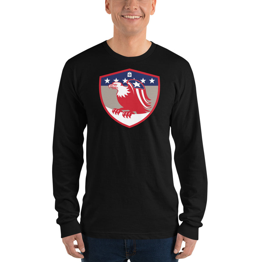 Unisex Long Sleeve T-shirt - Bald Eagle in Shield, Retro design