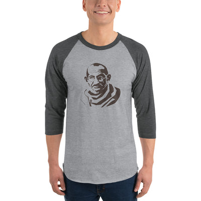 Men's 3/4th Sleeve Raglan T- Shirt - Gandhi- Silouhette
