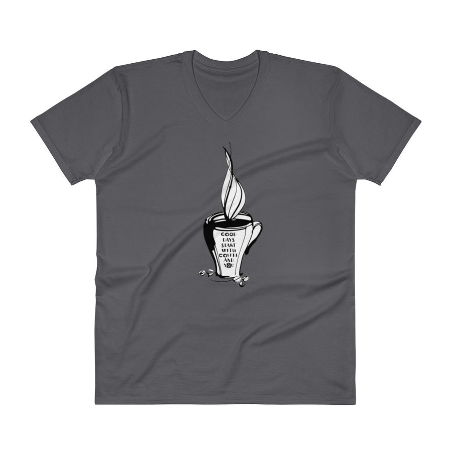 Men's V- Neck T Shirt - Good days start with coffee & you - mug