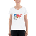 Women's V-Neck T-shirt - Eagle- USA Map with Flag