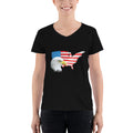 Women's V-Neck T-shirt - Eagle- USA Map with Flag