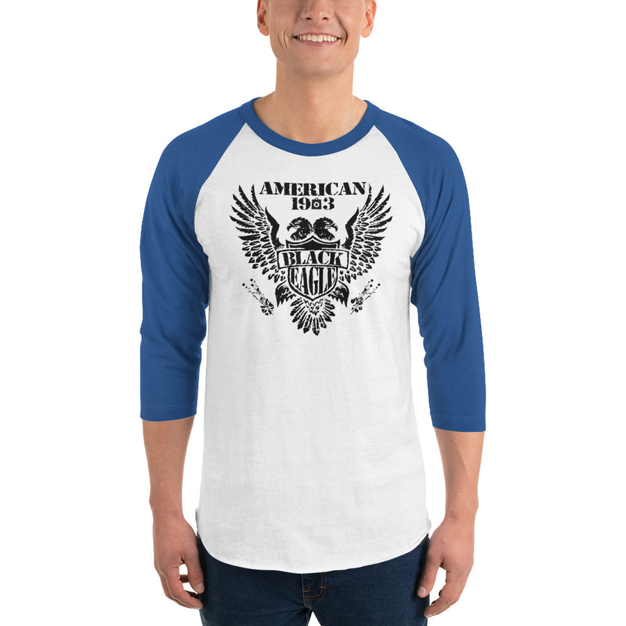 Men's 3/4th Sleeve Raglan T- Shirt - Black Eagle- American