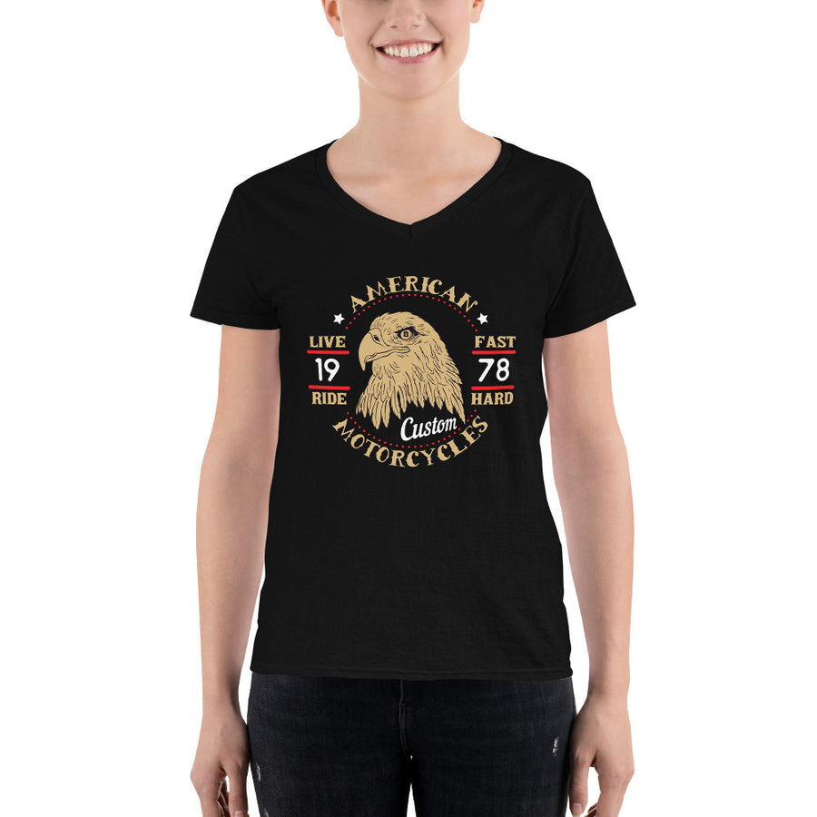 Women's V-Neck T-shirt - American Motorcycles- Eagle