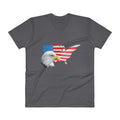 Men's V- Neck T Shirt - Eagle- USA Map with Flag