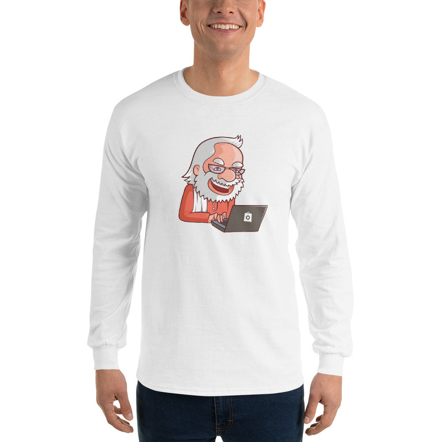 Men's Long Sleeve T-Shirt - Narendra Modi- Laptop Cartoon