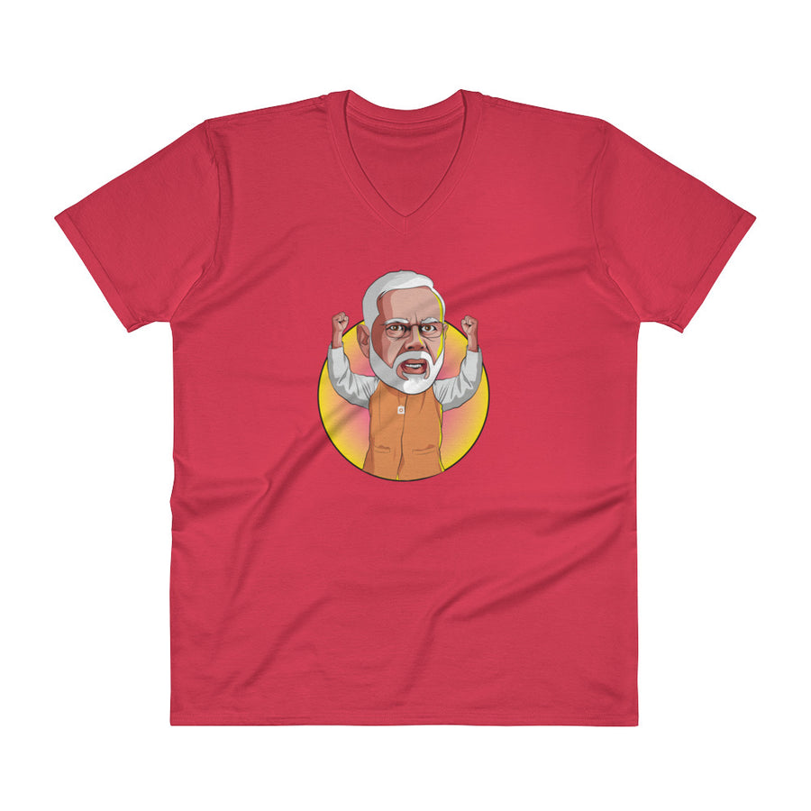 Men's V- Neck T Shirt - Narendra Modi- Raised Hands