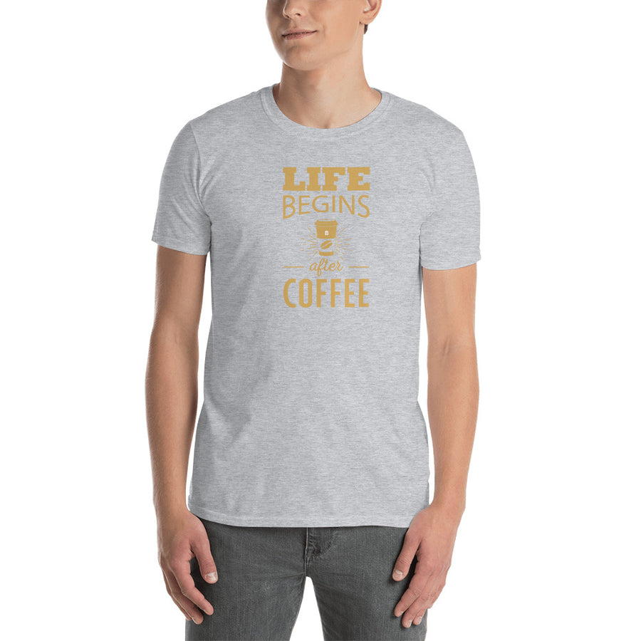 Men's Round Neck T Shirt - Life begins after coffee