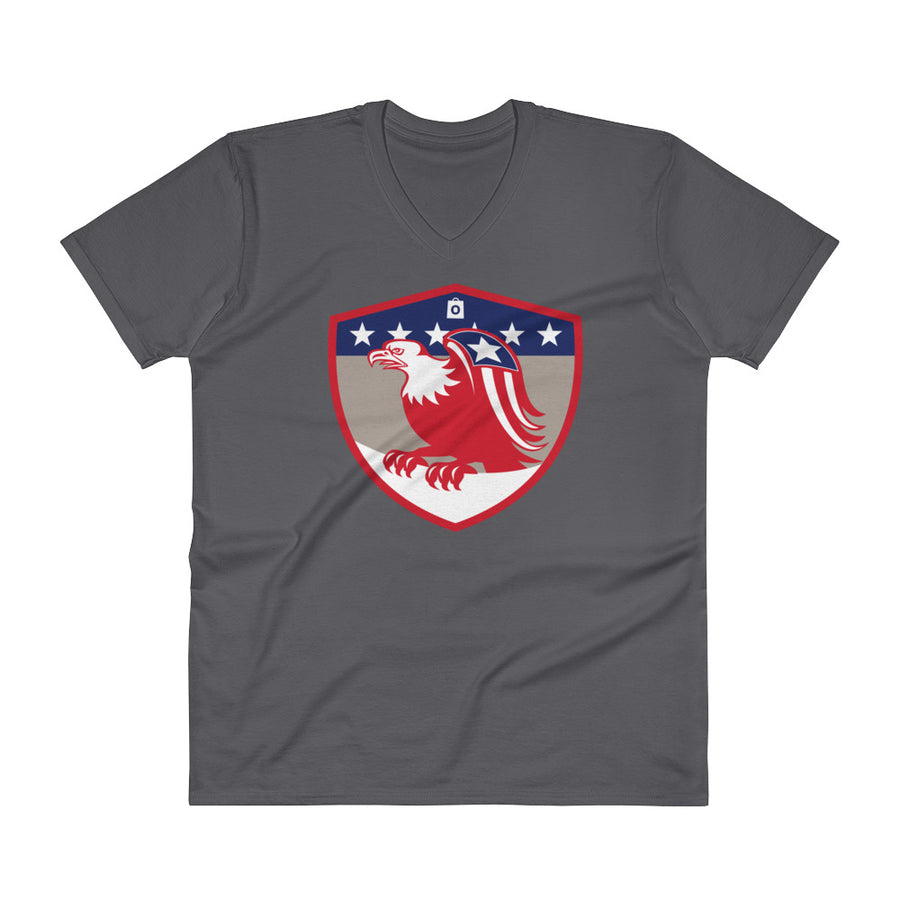 Men's V- Neck T Shirt - Bald Eagle in Shield, Retro design