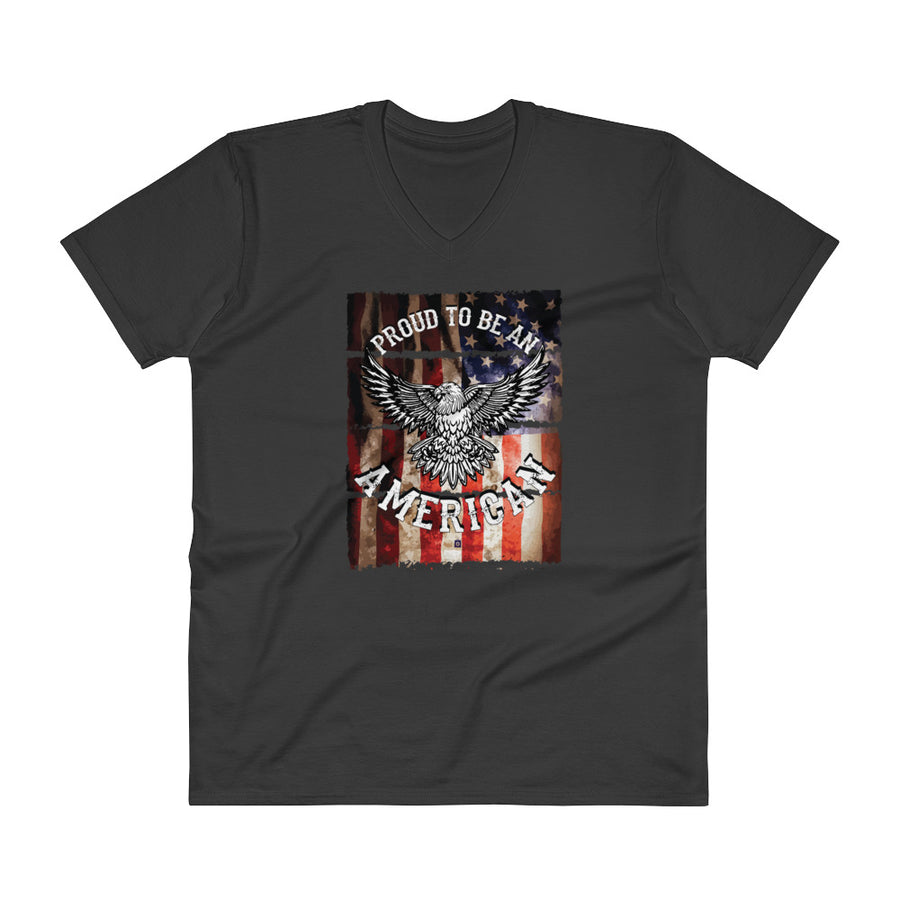 Men's V- Neck T Shirt - Proud to be an American- Eagle & Flag