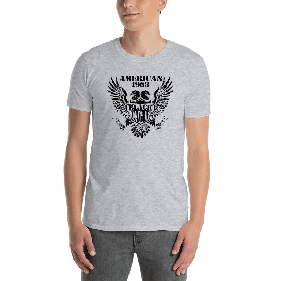 Men's Round Neck T Shirt - Black Eagle- American