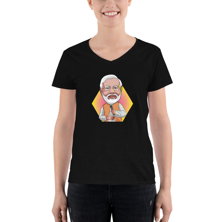 Women's V-Neck T-shirt - Narendra Modi- Peaceful