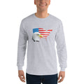 Men's Long Sleeve T-Shirt - Eagle- USA Map with Flag
