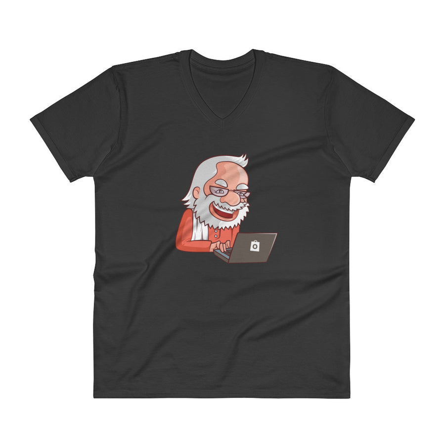 Men's V- Neck T Shirt - Narendra Modi- Laptop Cartoon