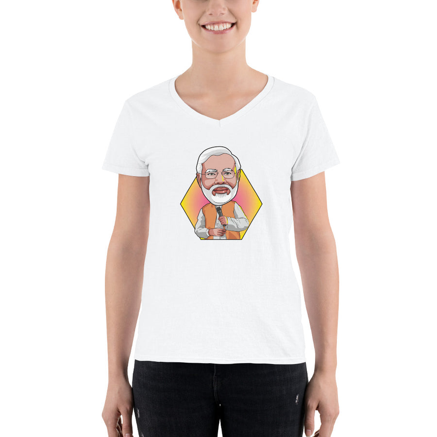 Women's V-Neck T-shirt - Narendra Modi- Peaceful