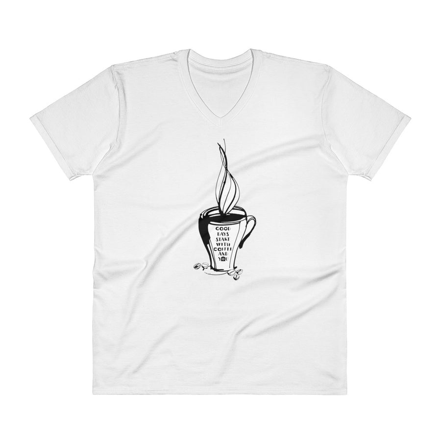 Men's V- Neck T Shirt - Good days start with coffee & you - mug