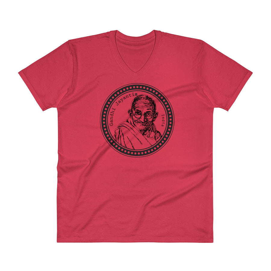 Men's V- Neck T Shirt - Gandhi Jayanti- Stamp