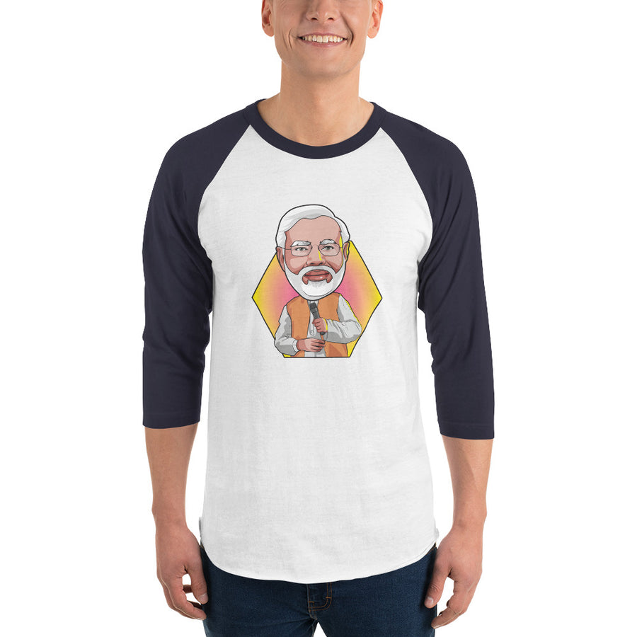Men's 3/4th Sleeve Raglan T- Shirt - Narendra Modi- Peaceful