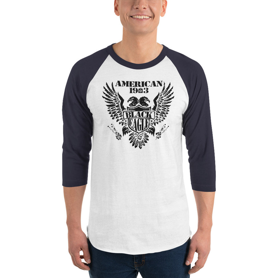 Men's 3/4th Sleeve Raglan T- Shirt - Black Eagle- American