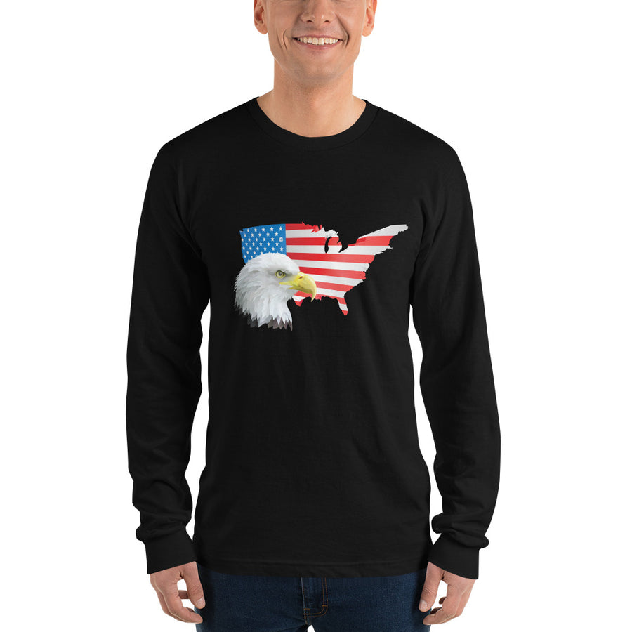Unisex Long Sleeve T-shirt - Eagle- USA Map with Flag