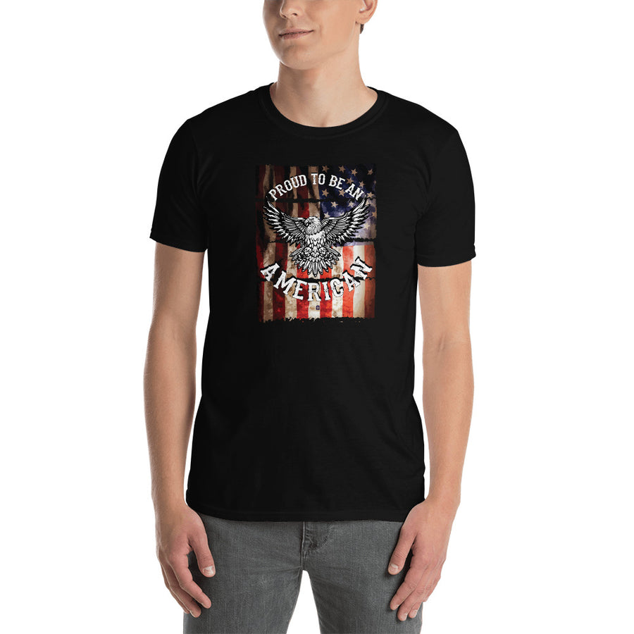 Men's Round Neck T Shirt - Proud to be an American- Eagle & Flag