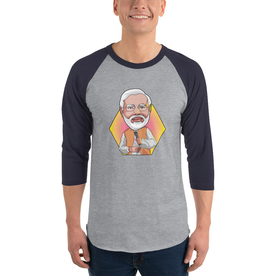 Men's 3/4th Sleeve Raglan T- Shirt - Narendra Modi- Peaceful