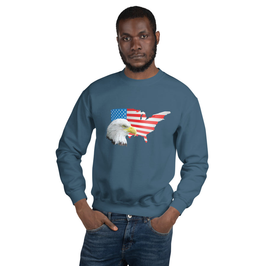 Unisex Crewneck Sweatshirt - Eagle- USA Map with Flag
