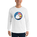 Men's Long Sleeve T-Shirt - Eagle- US Flag Backdrop