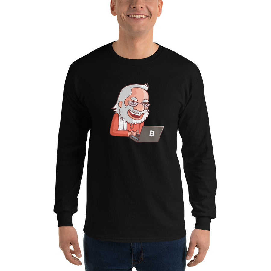 Men's Long Sleeve T-Shirt - Narendra Modi- Laptop Cartoon