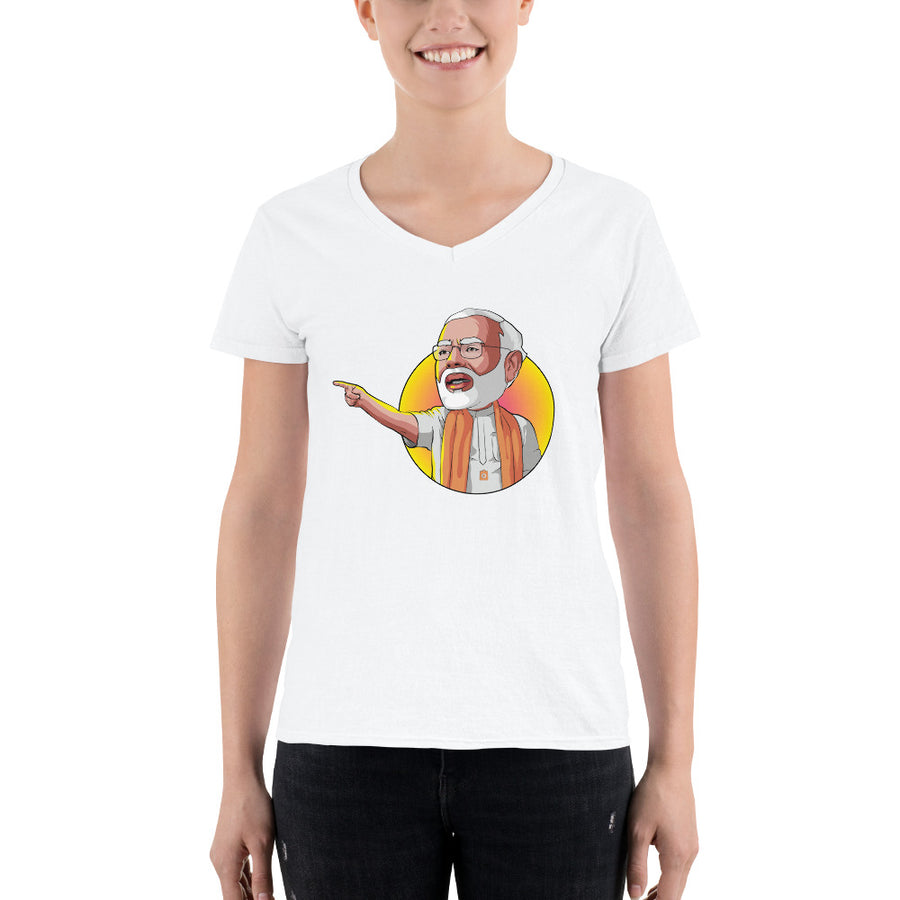 Women's V-Neck T-shirt - Modi- Speech Pose