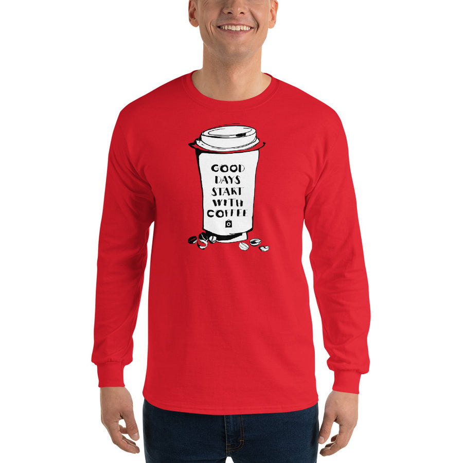 Men's Long Sleeve T-Shirt - Good days start with coffee- Takeaway cup