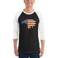 Men's 3/4th Sleeve Raglan T- Shirt - Eagle- American Flag design