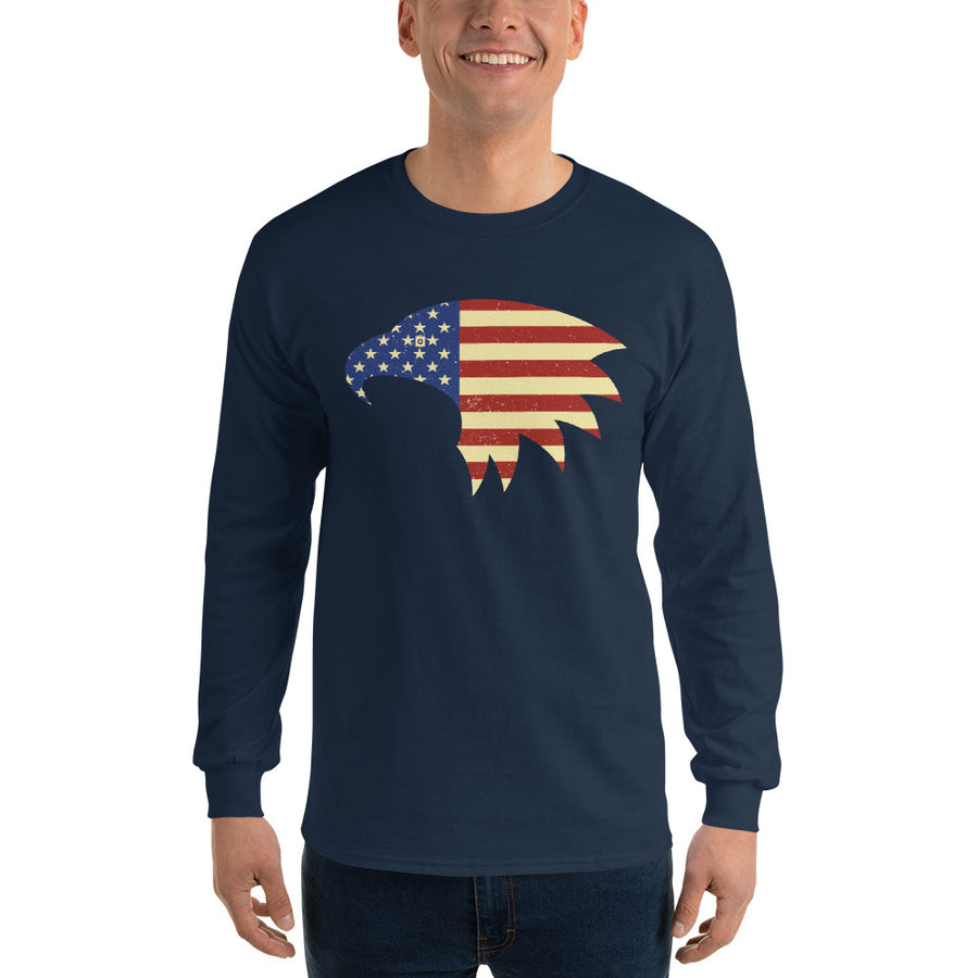 Men's Long Sleeve T-Shirt - Eagle- American Flag design
